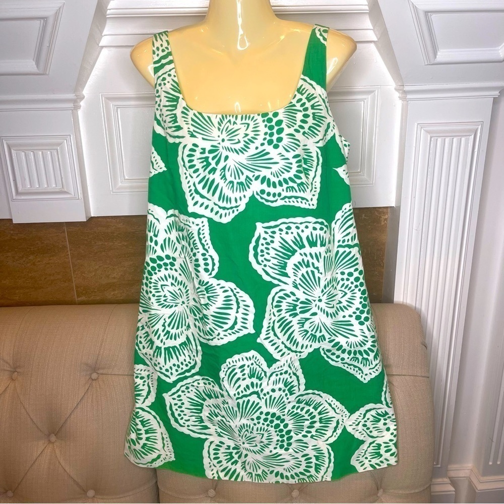 TABITHA Dress Women’s 10 Green White floral Tank Cotton Dress Fully lined